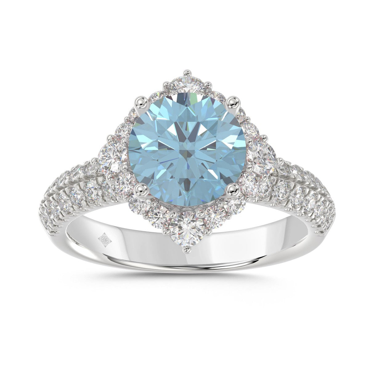 14K WHITE GOLD 2 3/4CT ROUND DIAMOND LADIES RING (CENTER STONE BLUE ROUND DIAMOND 2CT)