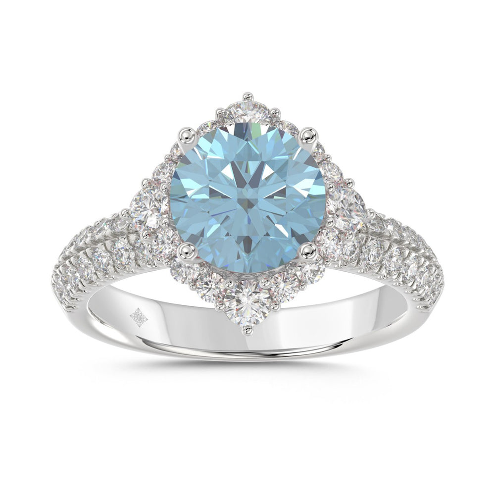 14K WHITE GOLD 2 3/4CT ROUND DIAMOND LADIES RING (CENTER STONE BLUE ROUND DIAMOND 2CT)
