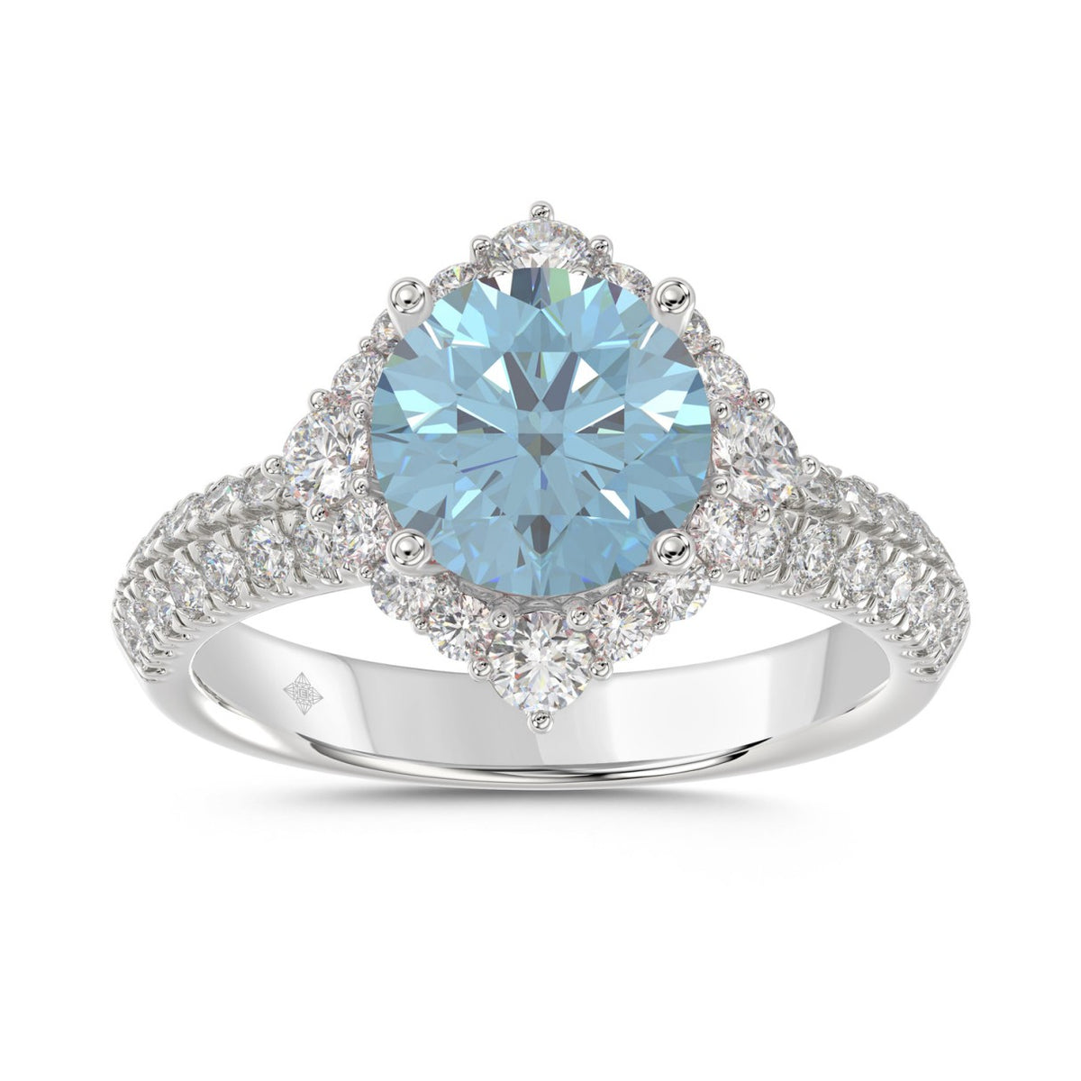 14K WHITE GOLD 2 3/4CT ROUND DIAMOND LADIES RING (CENTER STONE BLUE ROUND DIAMOND 2CT)