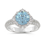 14K WHITE GOLD 2 3/4CT ROUND DIAMOND LADIES RING (CENTER STONE BLUE ROUND DIAMOND 2CT)