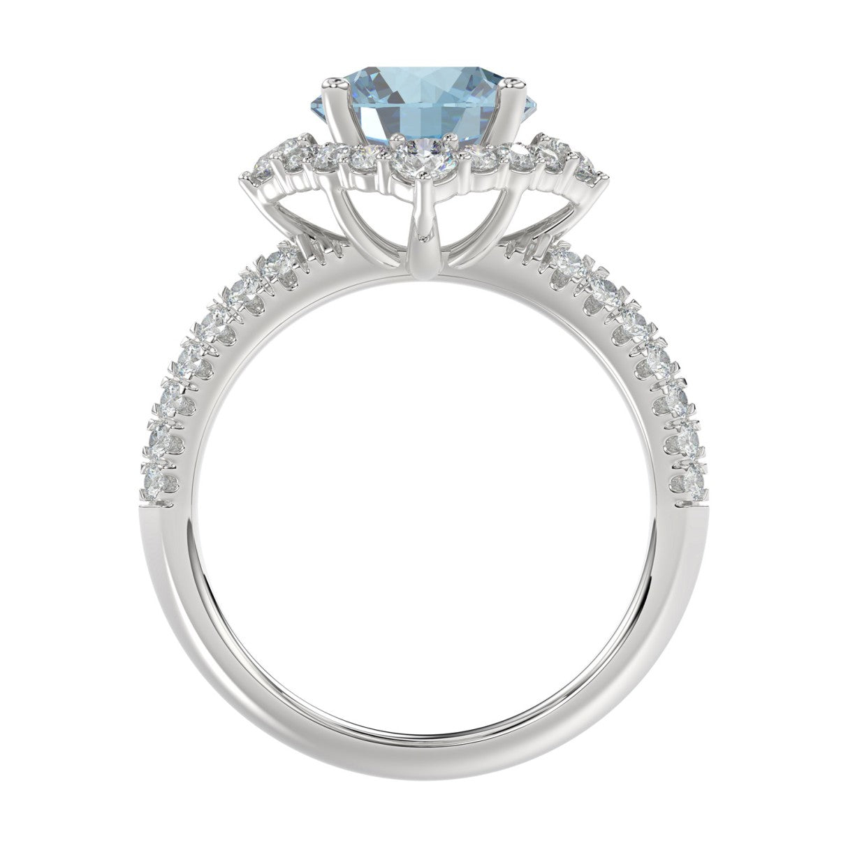 14K WHITE GOLD 2 3/4CT ROUND DIAMOND LADIES RING (CENTER STONE BLUE ROUND DIAMOND 2CT)