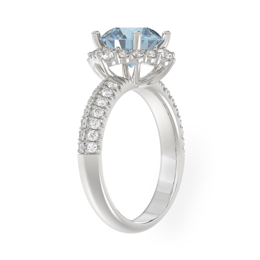14K WHITE GOLD 2 3/4CT ROUND DIAMOND LADIES RING (CENTER STONE BLUE ROUND DIAMOND 2CT)
