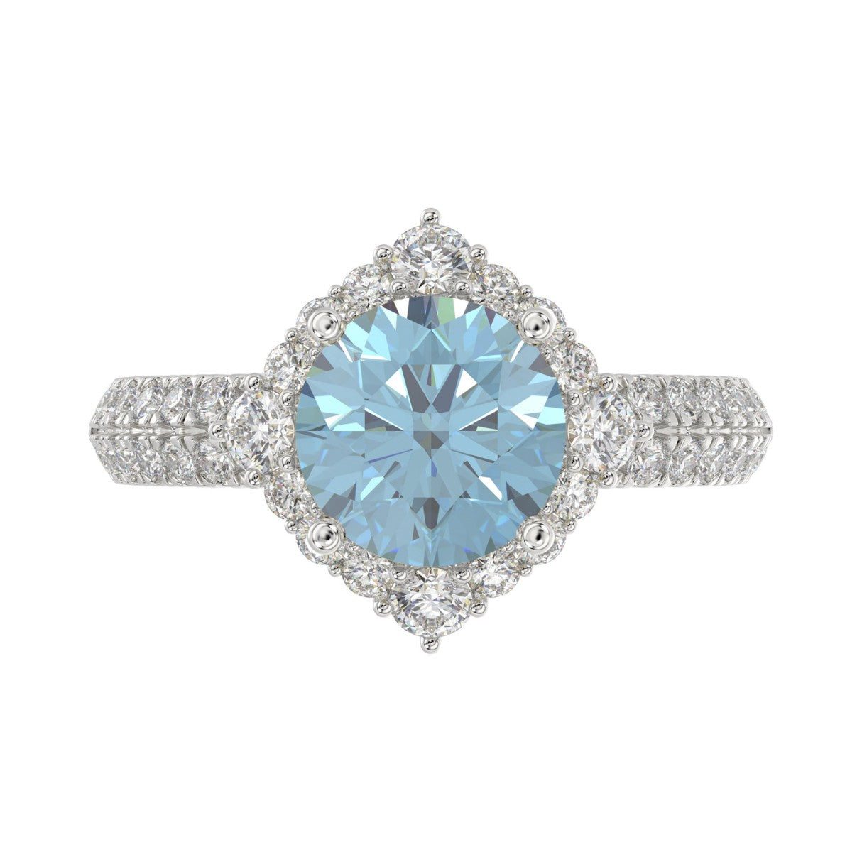 14K WHITE GOLD 2 3/4CT ROUND DIAMOND LADIES RING (CENTER STONE BLUE ROUND DIAMOND 2CT)