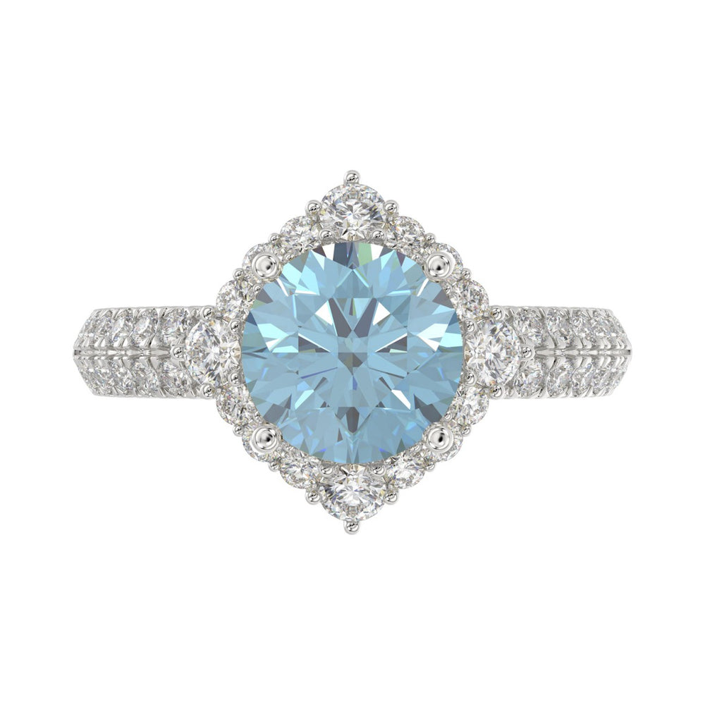 14K WHITE GOLD 2 3/4CT ROUND DIAMOND LADIES RING (CENTER STONE BLUE ROUND DIAMOND 2CT)