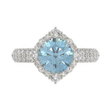 14K WHITE GOLD 2 3/4CT ROUND DIAMOND LADIES RING (CENTER STONE BLUE ROUND DIAMOND 2CT)
