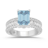 14K WHITE GOLD 4 1/2CT ROUND/EMERALD DIAMOND LADIES RING (CENTER STONE BLUE EMERALD DIAMOND 3CT)