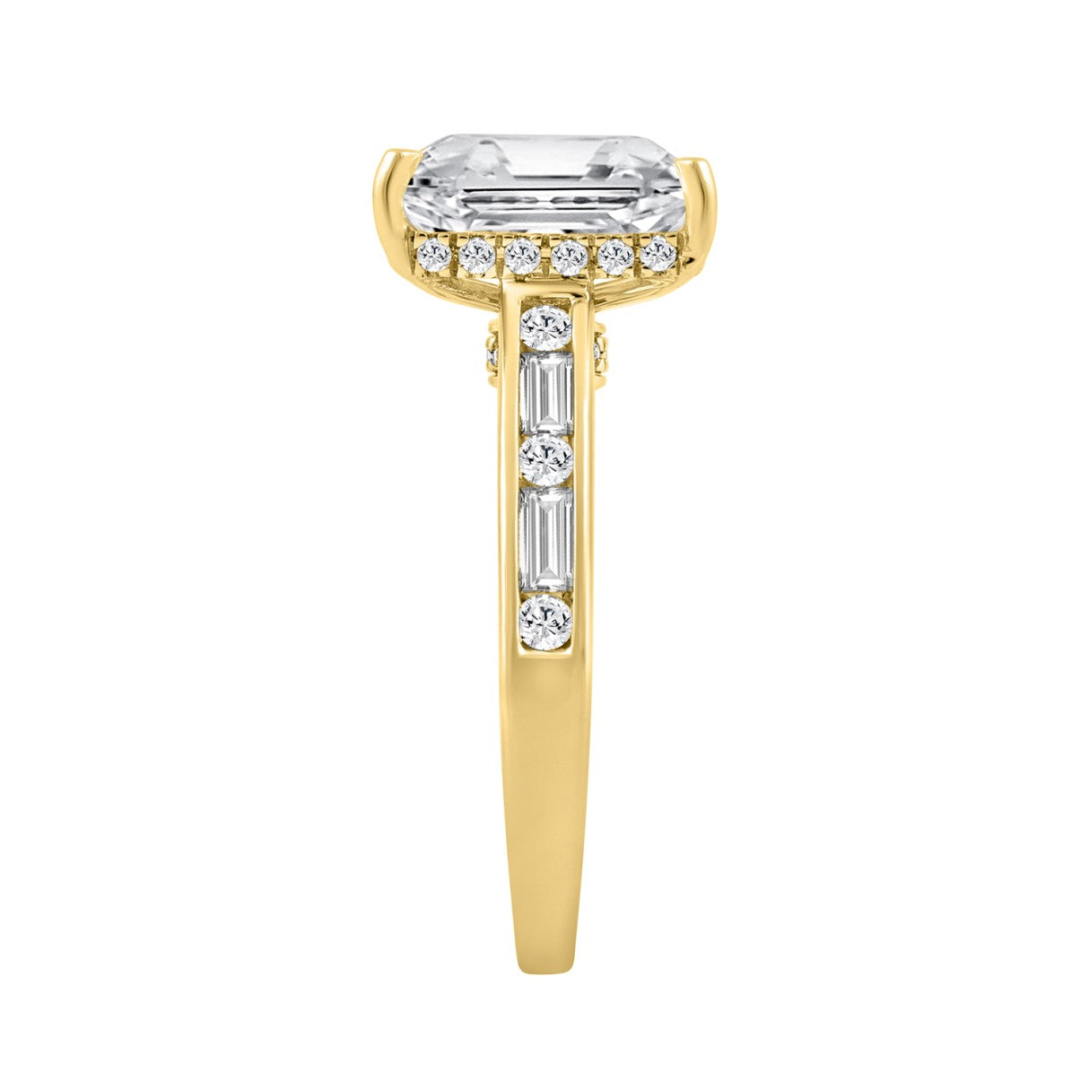14K YELLOW GOLD 3 1/2CT ROUND/BAGUETTE/RADIANT DIAMOND LADIES RING