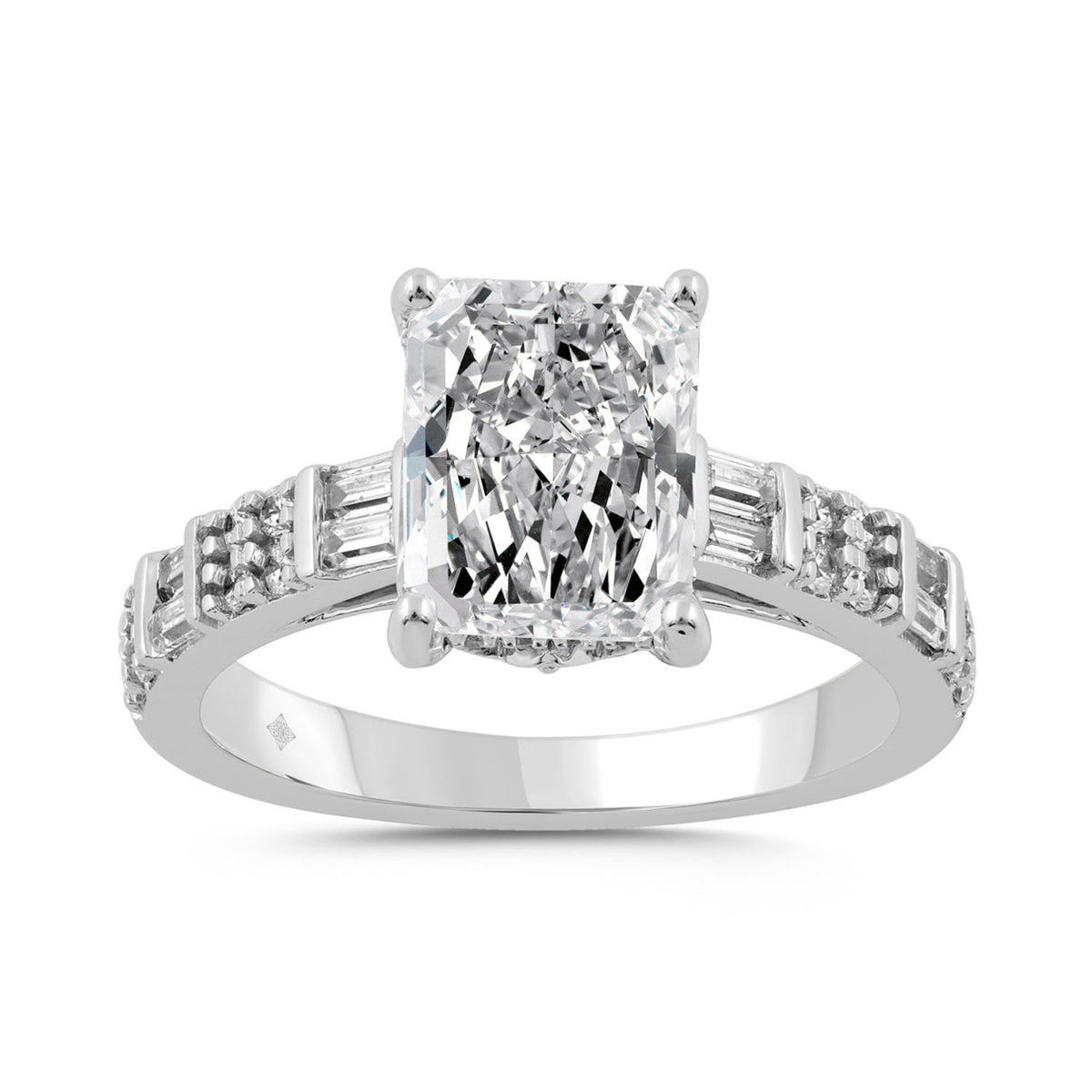 14K WHITE GOLD 3 1/2CT ROUND/BAGUETTE/RADIANT DIAMOND LADIES RING