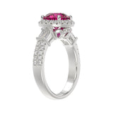 14K WHITE GOLD 2 1/2CT ROUND/BAGUETTE DIAMOND LADIES RING (CENTER STONE ROUND RUBY DIAMOND 2CT)