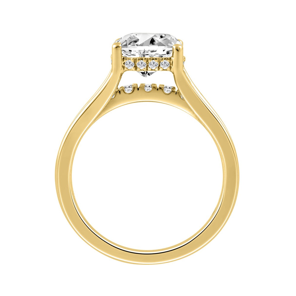14K YELLOW GOLD 2 1/2CT ROUND/CUSHION DIAMOND LADIES RING (CENTER STONE CUSHION DIAMOND 2CT)