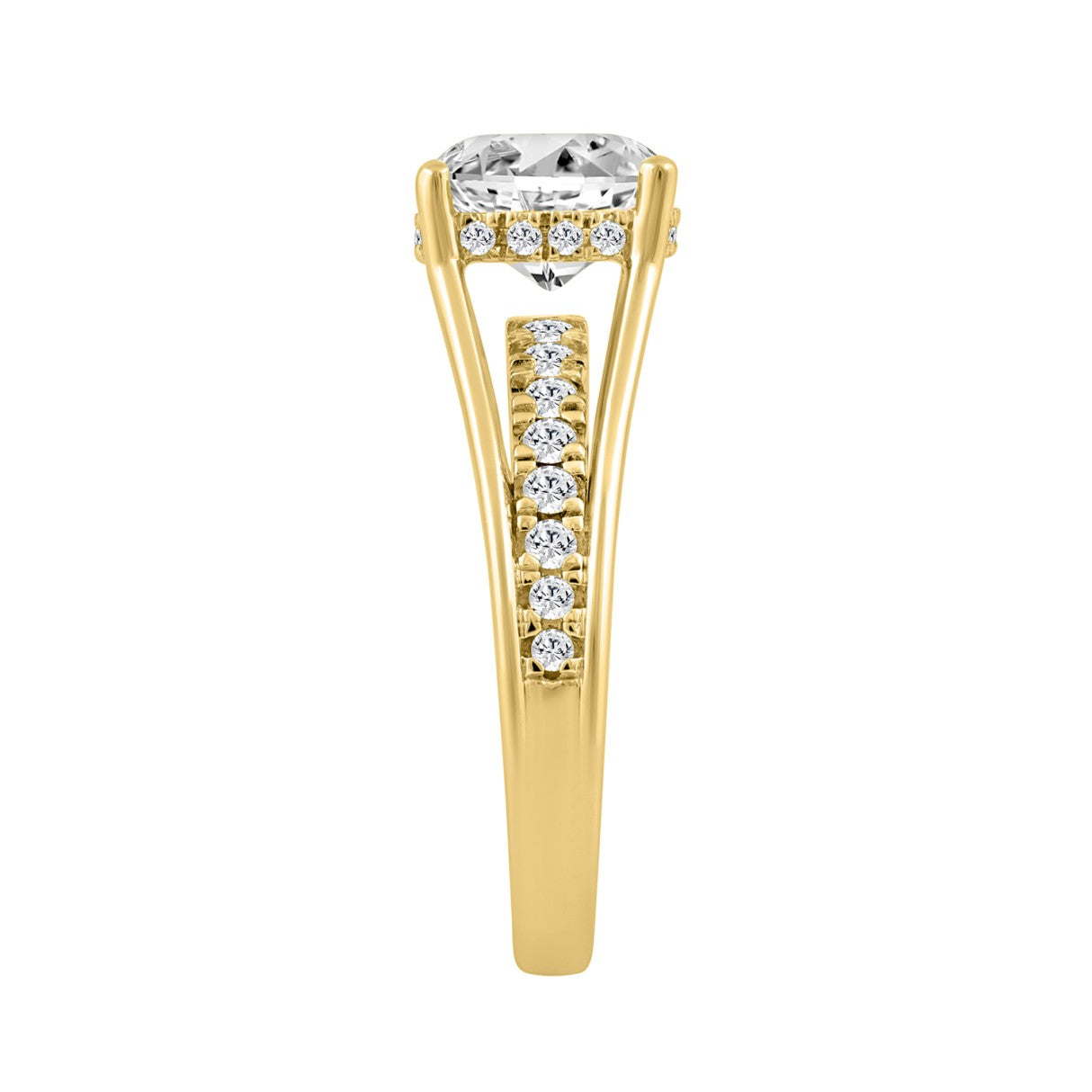 14K YELLOW GOLD 2 1/2CT ROUND/CUSHION DIAMOND LADIES RING (CENTER STONE CUSHION DIAMOND 2CT)