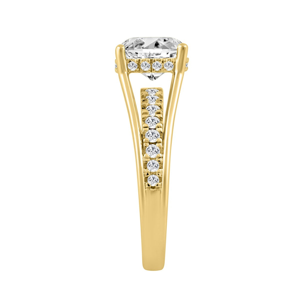 14K YELLOW GOLD 2 1/2CT ROUND/CUSHION DIAMOND LADIES RING (CENTER STONE CUSHION DIAMOND 2CT)