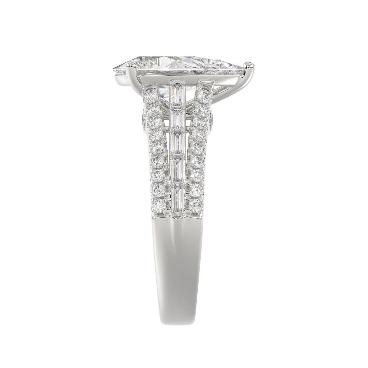 21K PLATINUM LADIES RING 2 3/4CT ROUND/BAGUETTE/PEAR DIAMOND (CENTER STONE PEAR DIAMOND 2CT)