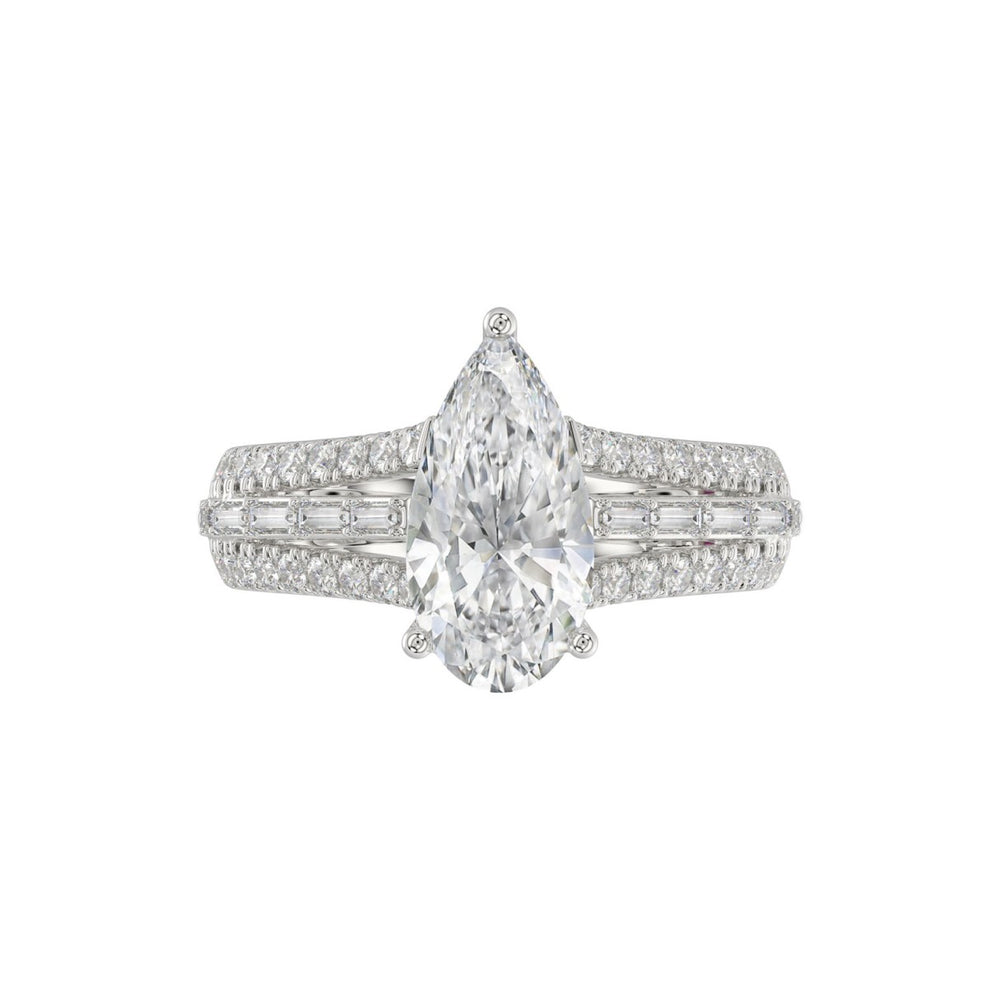 21K PLATINUM LADIES RING 2 3/4CT ROUND/BAGUETTE/PEAR DIAMOND (CENTER STONE PEAR DIAMOND 2CT)