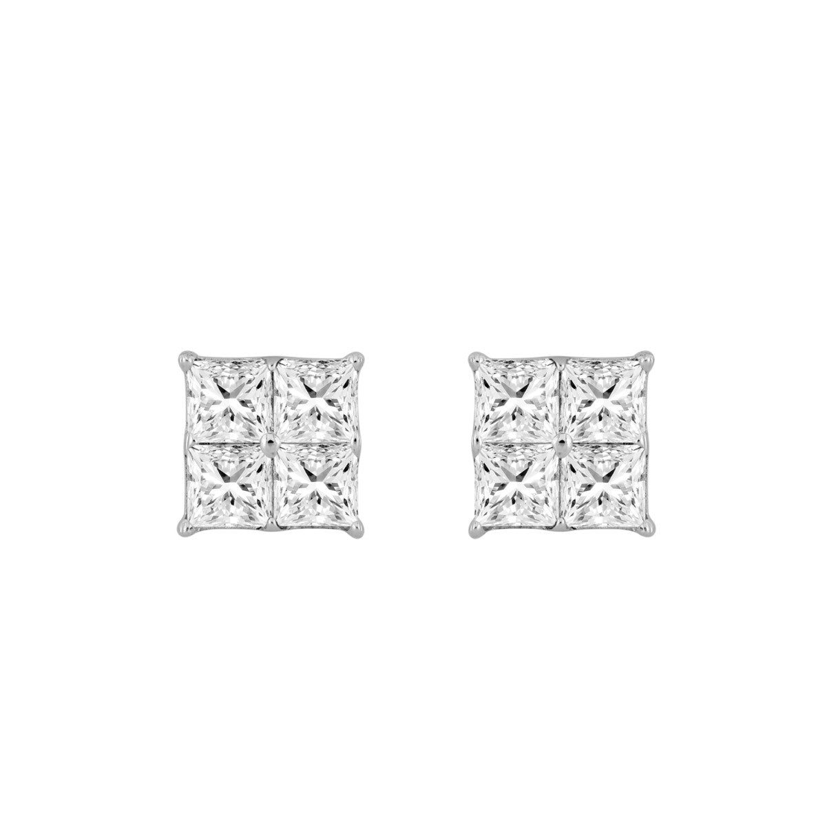 10K WHITE GOLD 1 1/2CT PRINCESS DIAMOND MEN'S EARRINGS