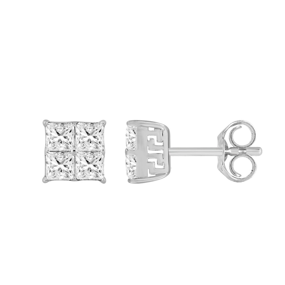 10K WHITE GOLD 1 1/2CT PRINCESS DIAMOND MEN'S EARRINGS