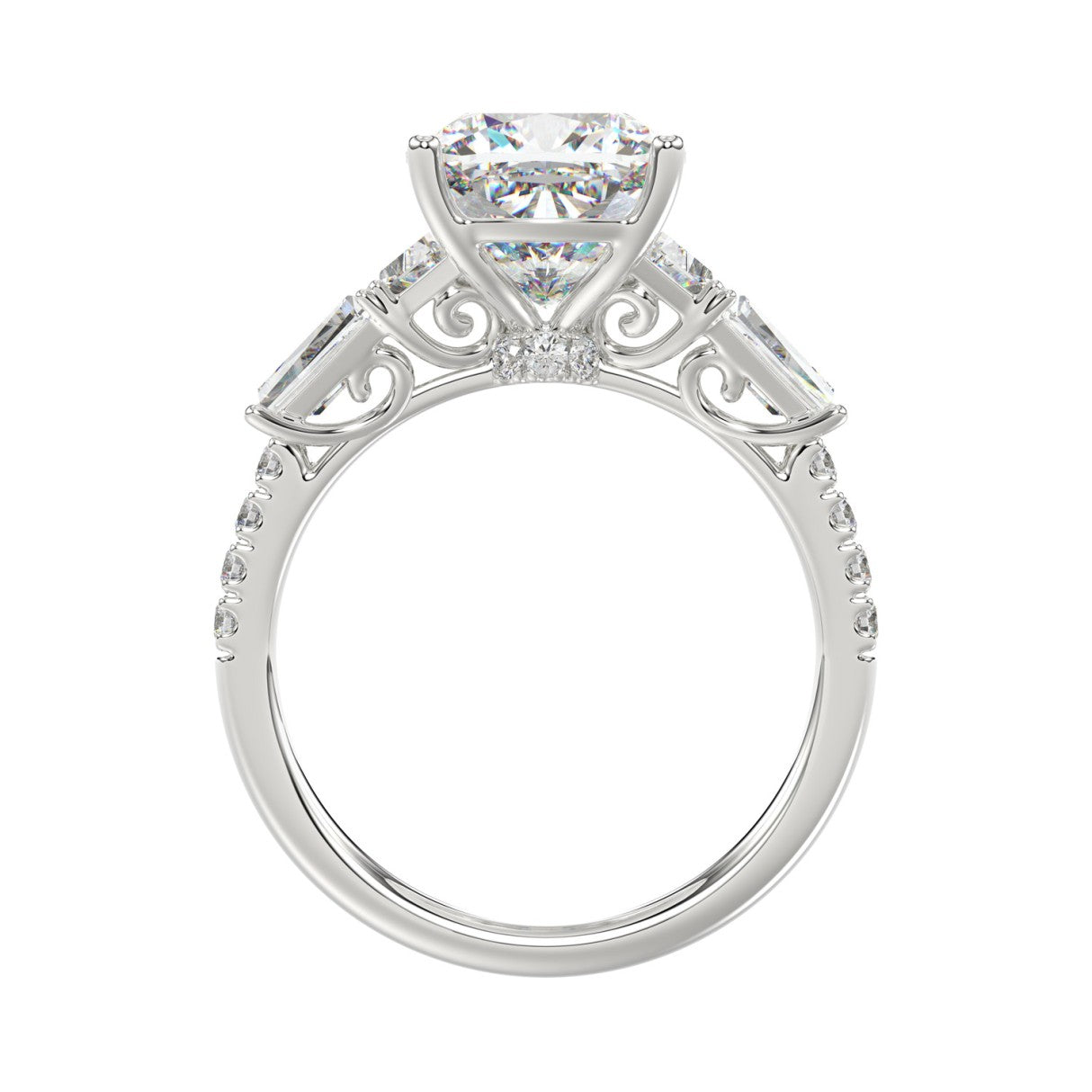 14K WHITE GOLD 4.00CT ROUND/CUSHION/TRAPEZOID/TAPER BAGUETTE DIAMOND LADIES RING