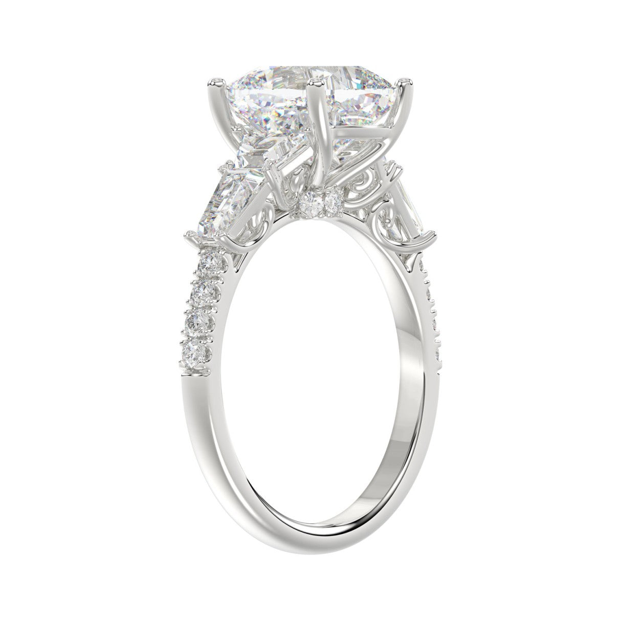 14K WHITE GOLD 4.00CT ROUND/CUSHION/TRAPEZOID/TAPER BAGUETTE DIAMOND LADIES RING