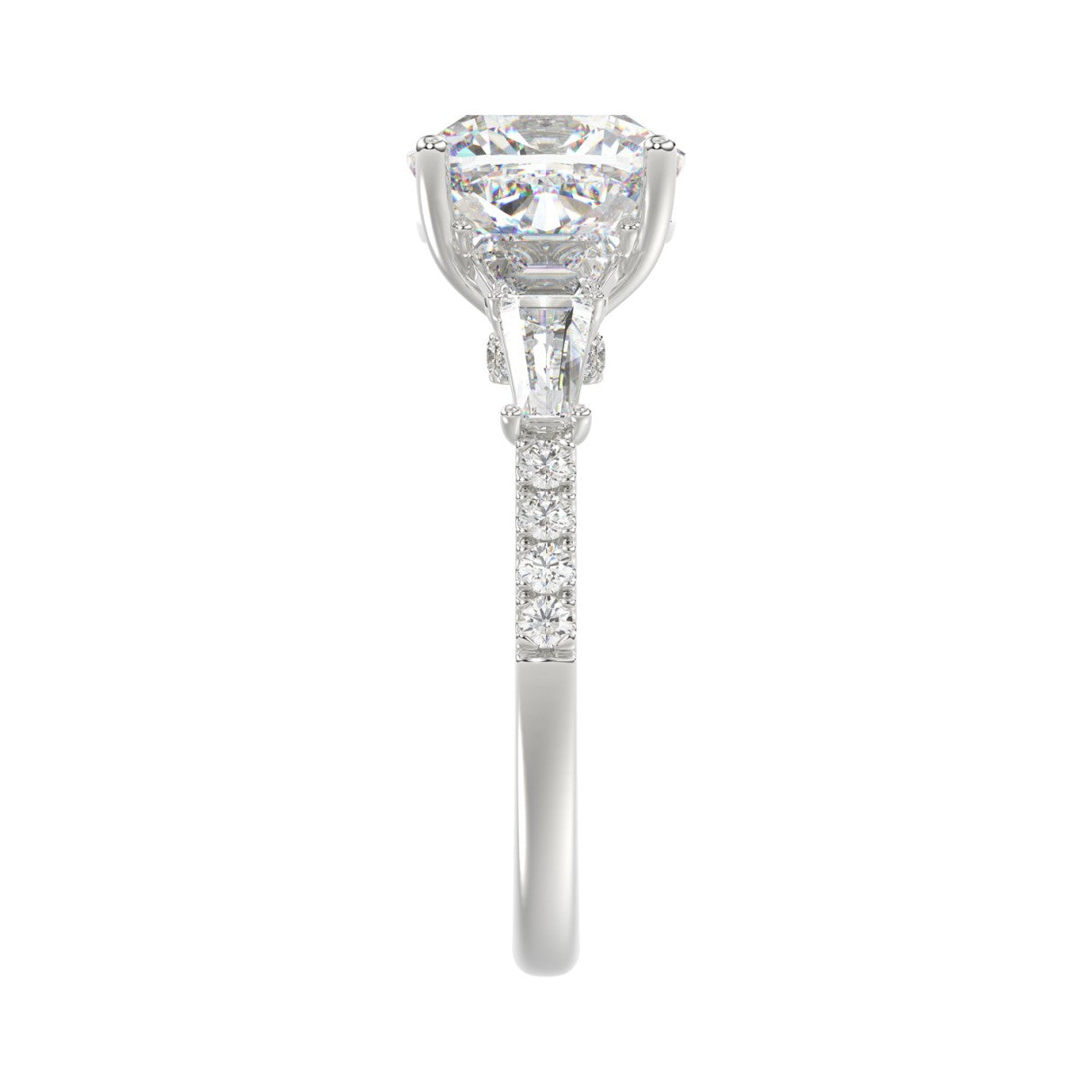 14K WHITE GOLD 4.00CT ROUND/CUSHION/TRAPEZOID/TAPER BAGUETTE DIAMOND LADIES RING