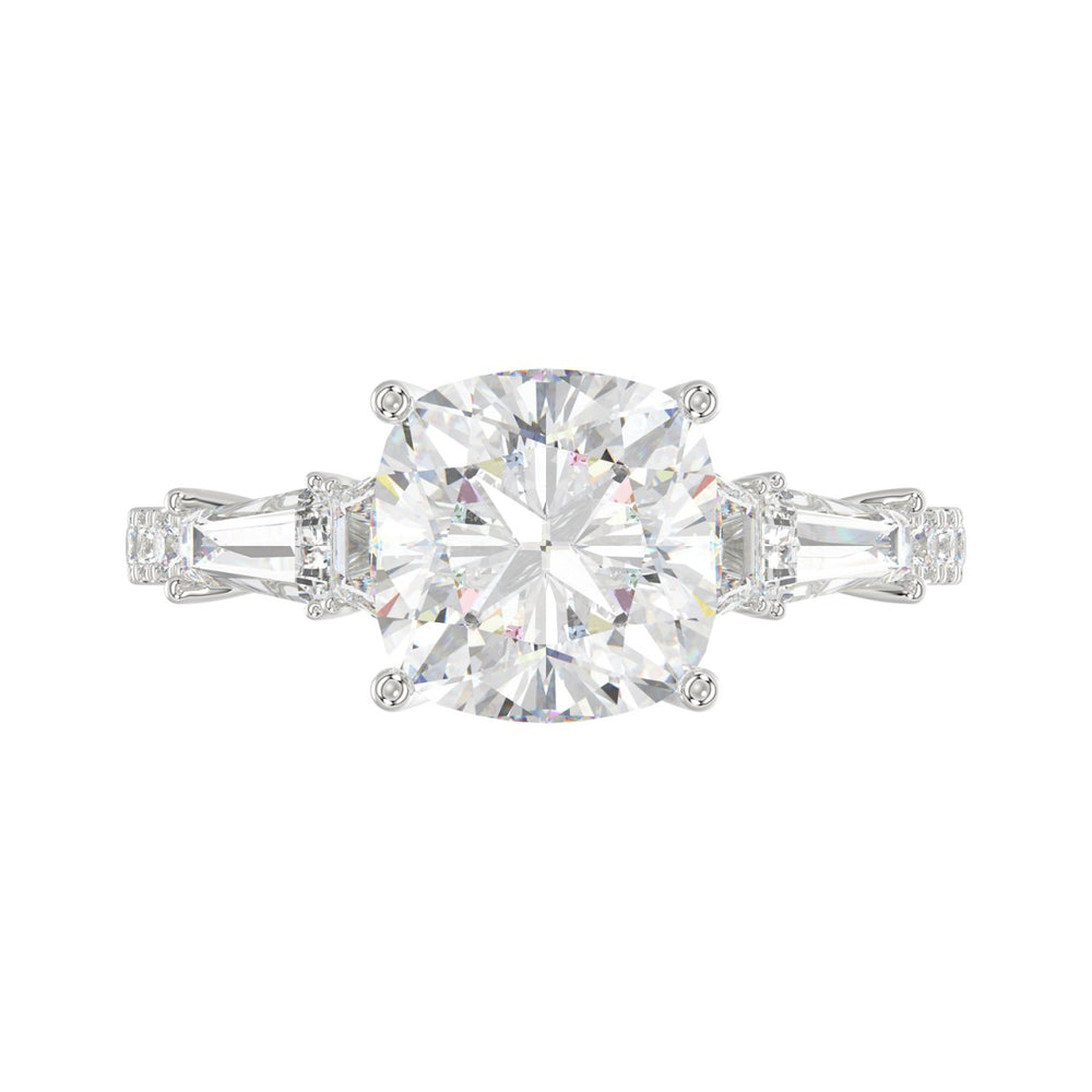 14K WHITE GOLD 4.00CT ROUND/CUSHION/TRAPEZOID/TAPER BAGUETTE DIAMOND LADIES RING