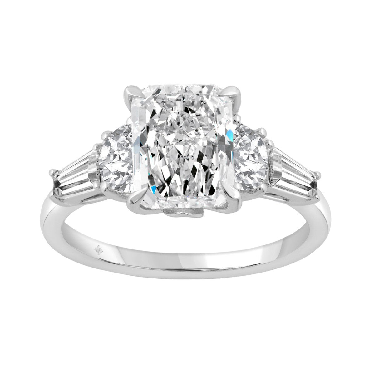 14K WHITE GOLD 4.00CT RADIANT/HALF MOON/TAPER BAGUETTE DIAMOND LADIES RING