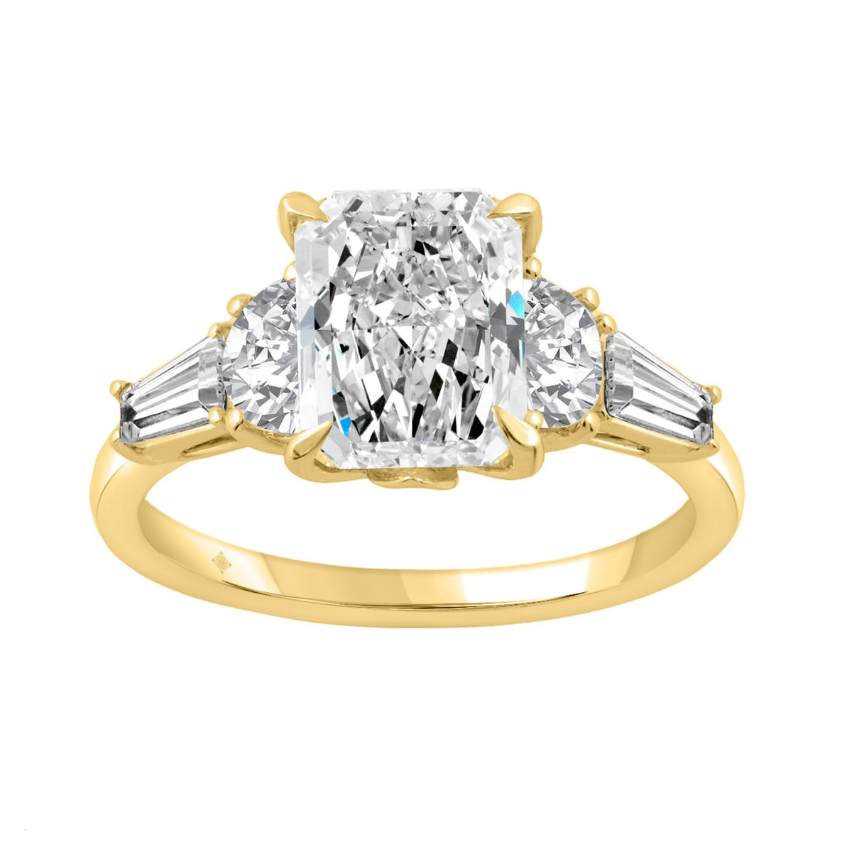 14K YELLOW GOLD 4.00CT RADIANT/HALF MOON/TAPER BAGUETTE DIAMOND LADIES RING