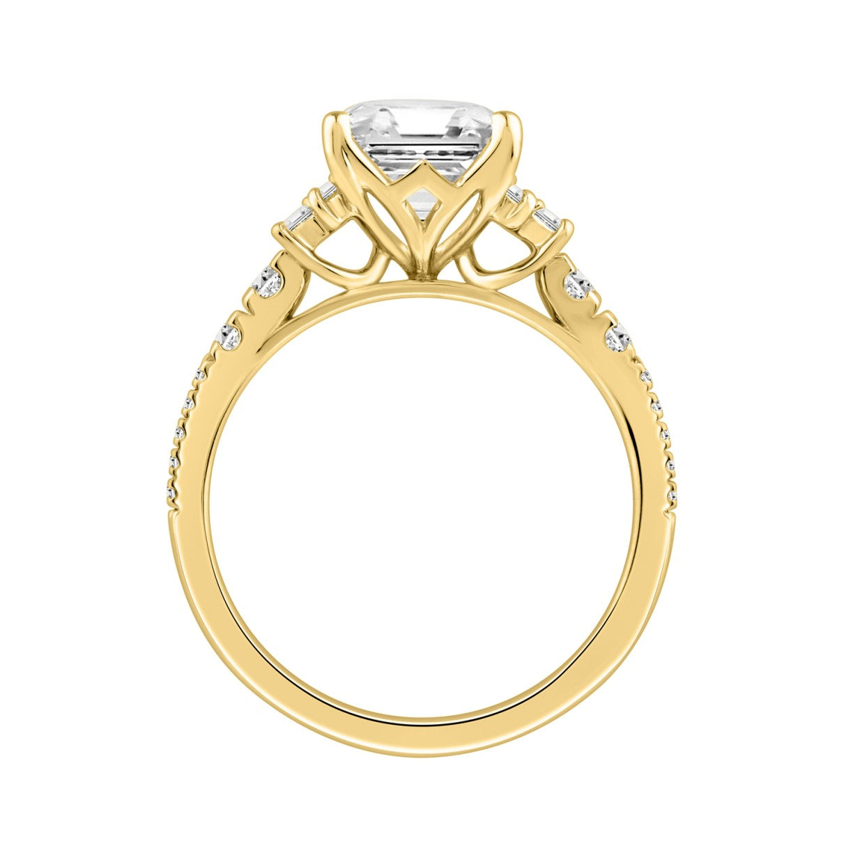 14K YELLOW GOLD 2 1/2CT ROUND/CUSHION/BAGUETTE DIAMOND LADIES RING (CENTER STONE CUSHION DIAMOND 2CT)