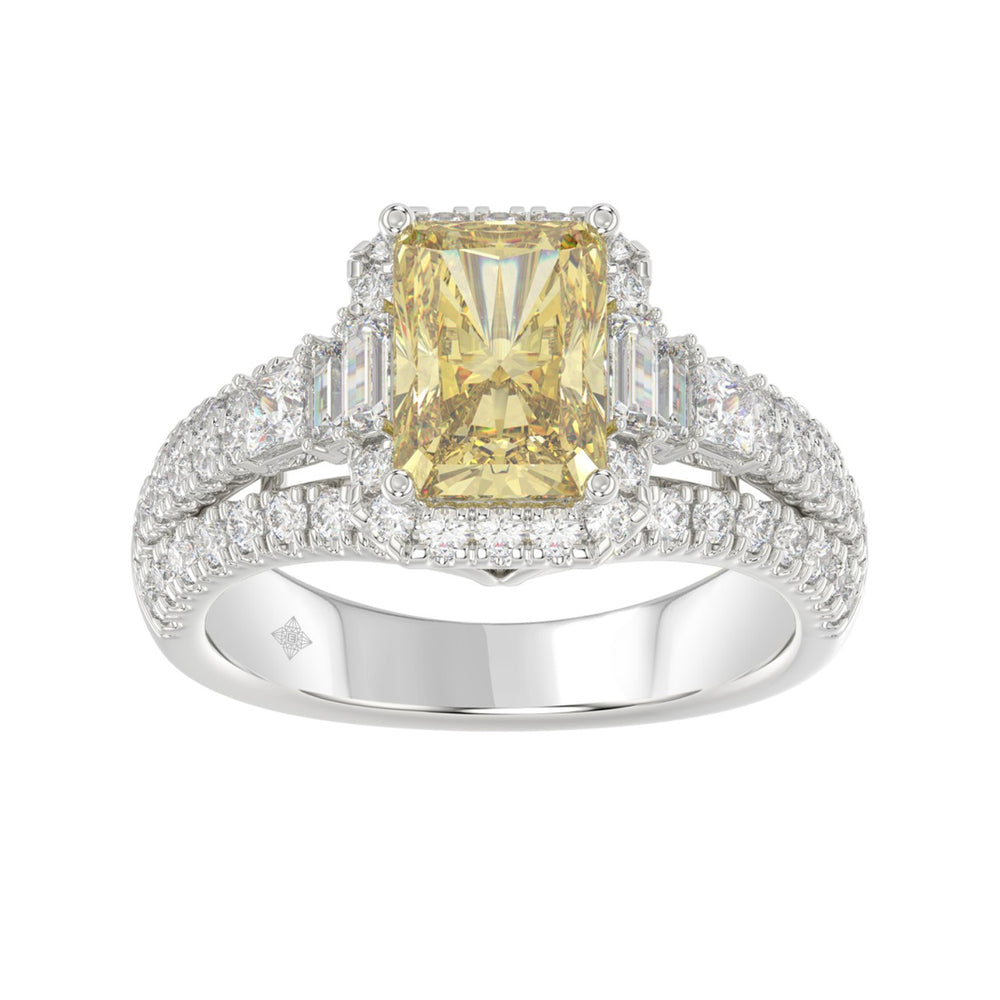 14K WHITE GOLD 3.00CT ROUND/BAGUETTE/YELLOW RADIANT DIAMOND LADIES RING (CENTER STONE RADIANT YELLOW DIAMOND 2.00CT)