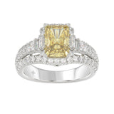 14K WHITE GOLD 3.00CT ROUND/BAGUETTE/YELLOW RADIANT DIAMOND LADIES RING (CENTER STONE RADIANT YELLOW DIAMOND 2.00CT)