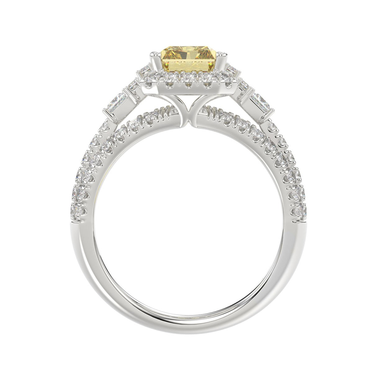 14K WHITE GOLD 3.00CT ROUND/BAGUETTE/YELLOW RADIANT DIAMOND LADIES RING (CENTER STONE RADIANT YELLOW DIAMOND 2.00CT)