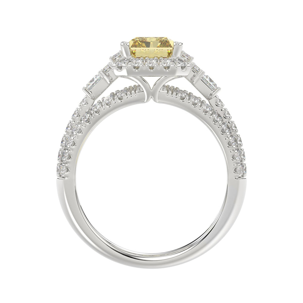 14K WHITE GOLD 3.00CT ROUND/BAGUETTE/YELLOW RADIANT DIAMOND LADIES RING (CENTER STONE RADIANT YELLOW DIAMOND 2.00CT)