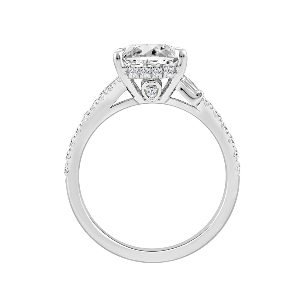 14K WHITE GOLD 2 1/2CT ROUND/CUSHION/BAGUETTE DIAMOND LADIES RING (CENTER STONE CUSHION DIAMOND 2CT)