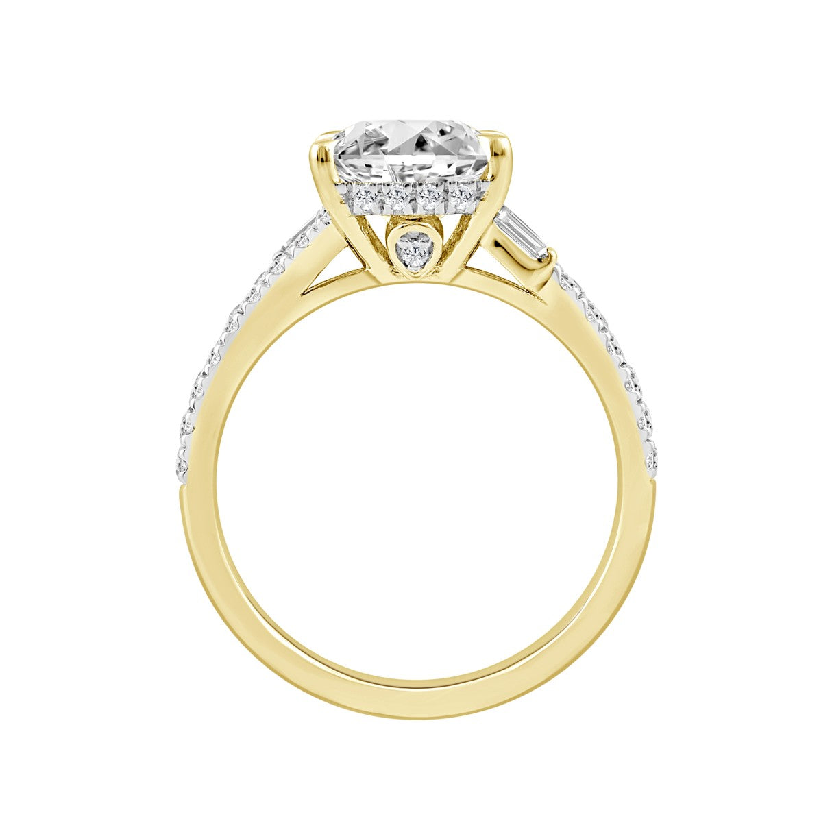 14K YELLOW GOLD 2 1/2CT ROUND/CUSHION/BAGUETTE DIAMOND LADIES RING (CENTER STONE CUSHION DIAMOND 2CT)