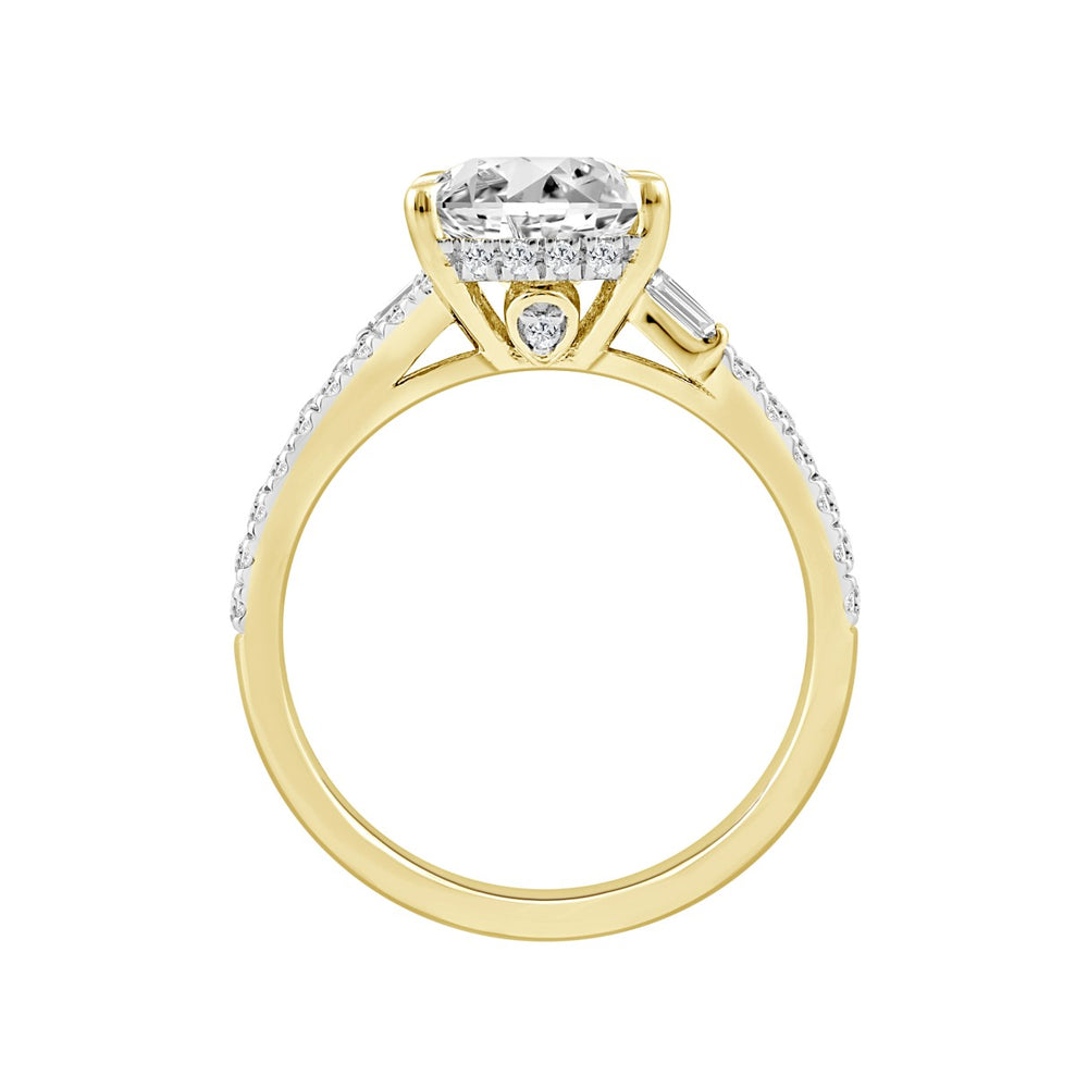 14K YELLOW GOLD 2 1/2CT ROUND/CUSHION/BAGUETTE DIAMOND LADIES RING (CENTER STONE CUSHION DIAMOND 2CT)