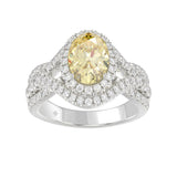 14K WHITE GOLD 3 1/4CT ROUND/YELLOW OVAL DIMAOND LADIES RING (CENTER STONE YELLOW OVAL  DIAMOND 2.00CT)