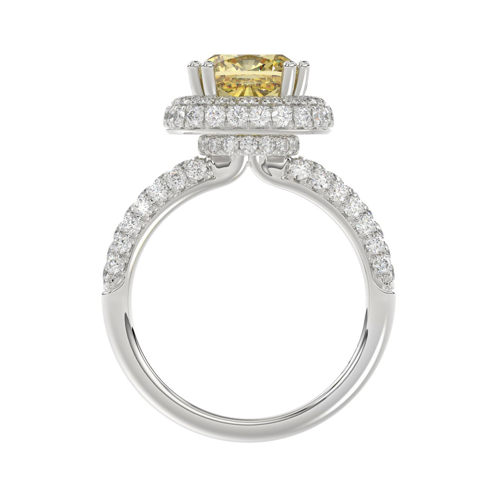 14K WHITE GOLD  4.00CT ROUND/YELLOW CUSHION DIAMOND LADIES RING (CENTER STONE CUSHION YELLOW DIAMOND 3.00CT)