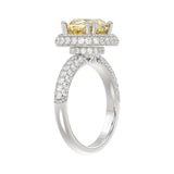 14K WHITE GOLD  4.00CT ROUND/YELLOW CUSHION DIAMOND LADIES RING (CENTER STONE CUSHION YELLOW DIAMOND 3.00CT)