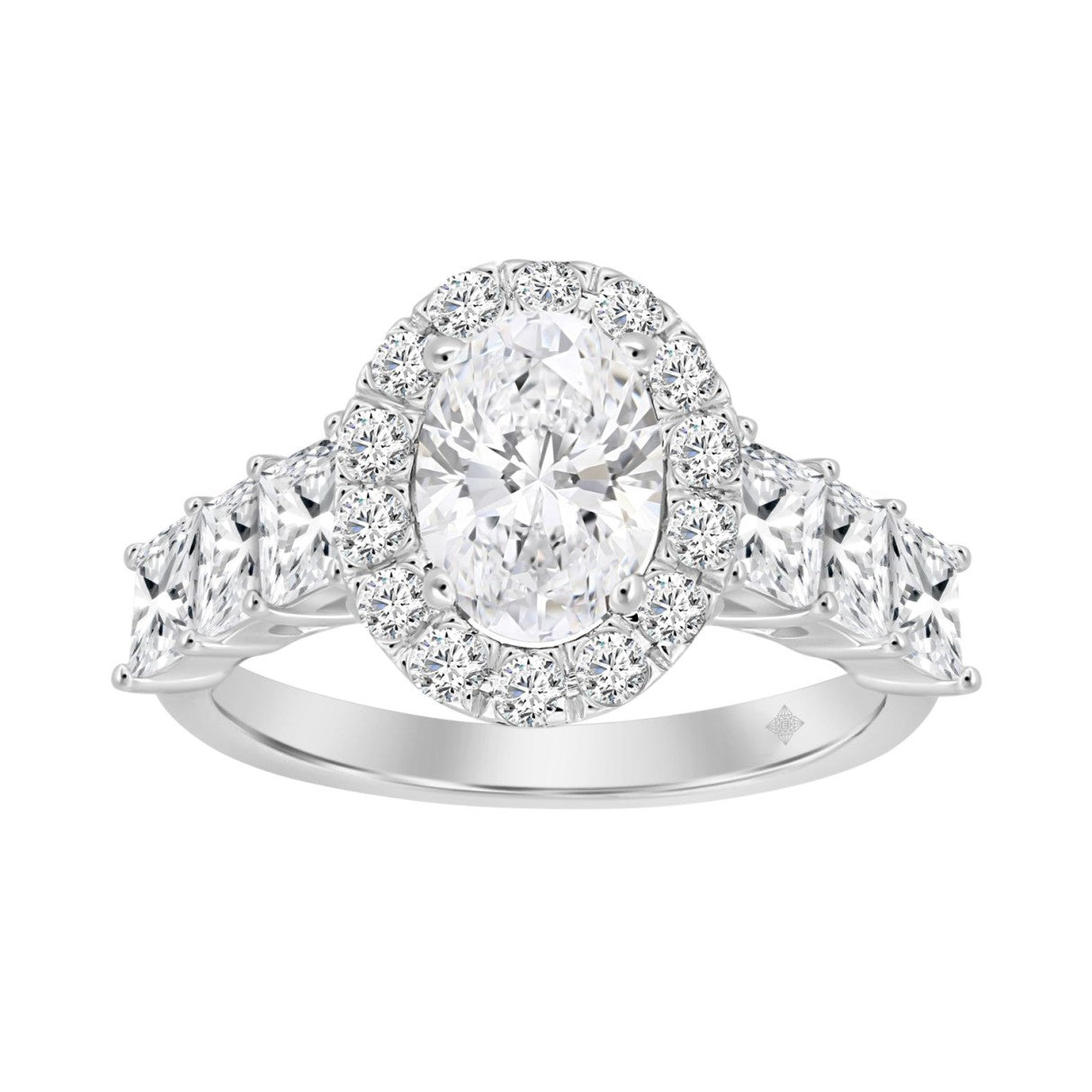 14K WHITE GOLD 3 1/10CT ROUND/PRINCESS DIAMOND LADIES RING (CENTER STONE OVAL DIAMOND 1 1/4CT)