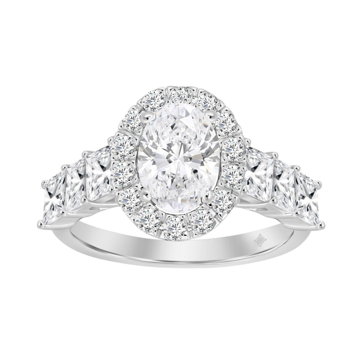 14K WHITE GOLD 3 1/10CT ROUND/PRINCESS DIAMOND LADIES RING (CENTER STONE OVAL DIAMOND 1 1/4CT)