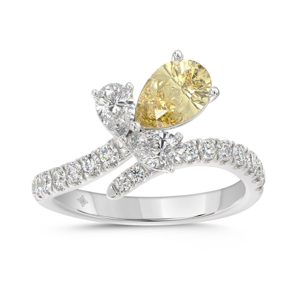 14K WHITE/YELLOW GOLD 1 3/4CT ROUND/PEAR/YELLOW PEAR DIAMOND LADIES RING (CENTER STONE PEAR DIAMOND 1CT)