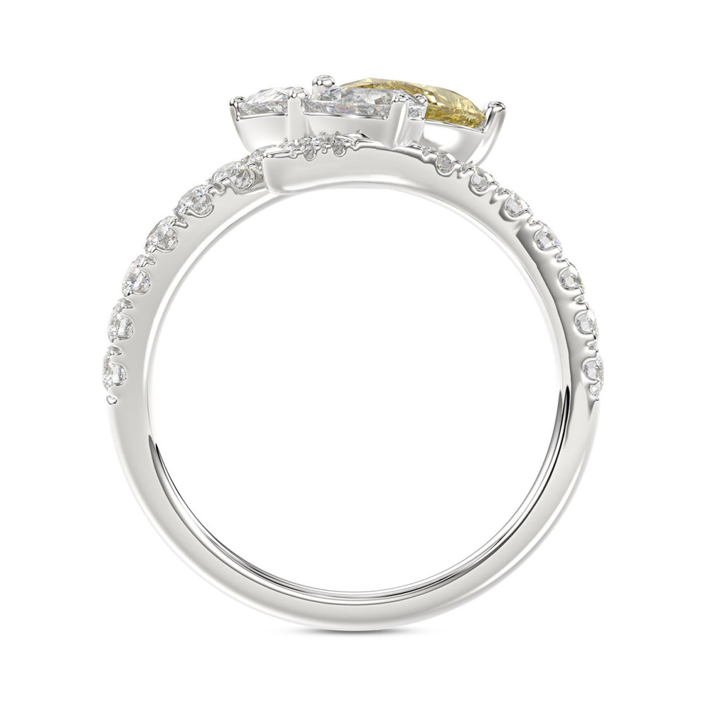 14K WHITE/YELLOW GOLD 1 3/4CT ROUND/PEAR/YELLOW PEAR DIAMOND LADIES RING (CENTER STONE PEAR DIAMOND 1CT)
