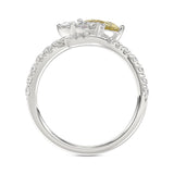 14K WHITE/YELLOW GOLD 1 3/4CT ROUND/PEAR/YELLOW PEAR DIAMOND LADIES RING (CENTER STONE PEAR DIAMOND 1CT)