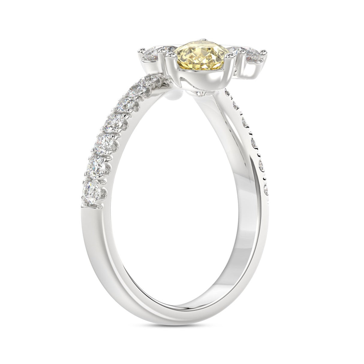 14K WHITE/YELLOW GOLD 1 3/4CT ROUND/PEAR/YELLOW PEAR DIAMOND LADIES RING (CENTER STONE PEAR DIAMOND 1CT)