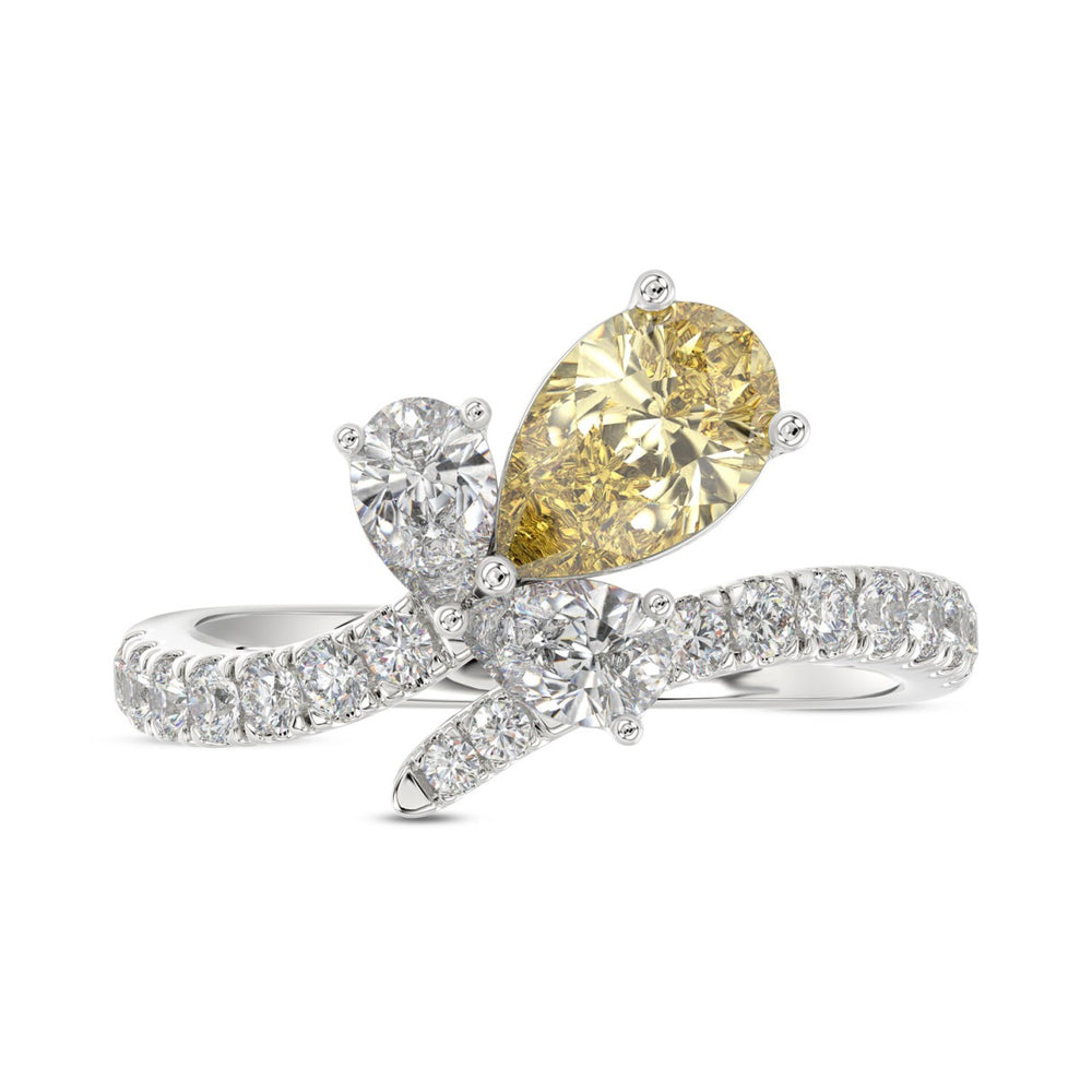 14K WHITE/YELLOW GOLD 1 3/4CT ROUND/PEAR/YELLOW PEAR DIAMOND LADIES RING (CENTER STONE PEAR DIAMOND 1CT)