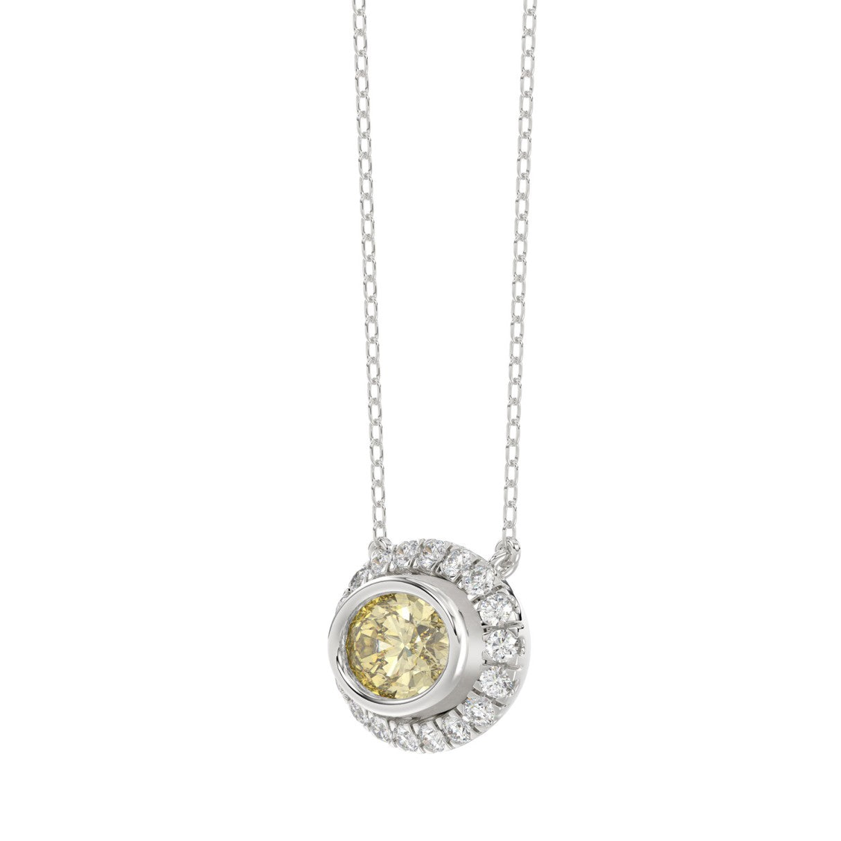 14K WHITE/YELLOW GOLD 1 1/4CT ROUND/YELLOW OVAL DIAMOND NECKLACE  (CENTER STONE OVAL DIAMOND 1CT)