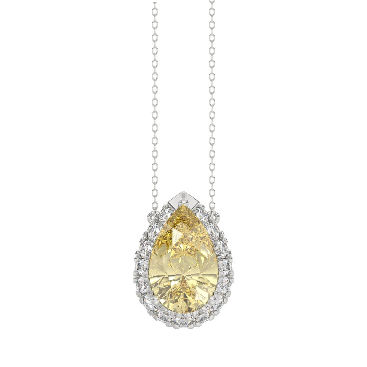14K WHITE GOLD 1 3/4CT ROUND/YELLOW PEAR DIAMOND LADIES PENDANT WITH CHAIN (CENTER STONE PEAR DIAMOND 1 1/2CT)