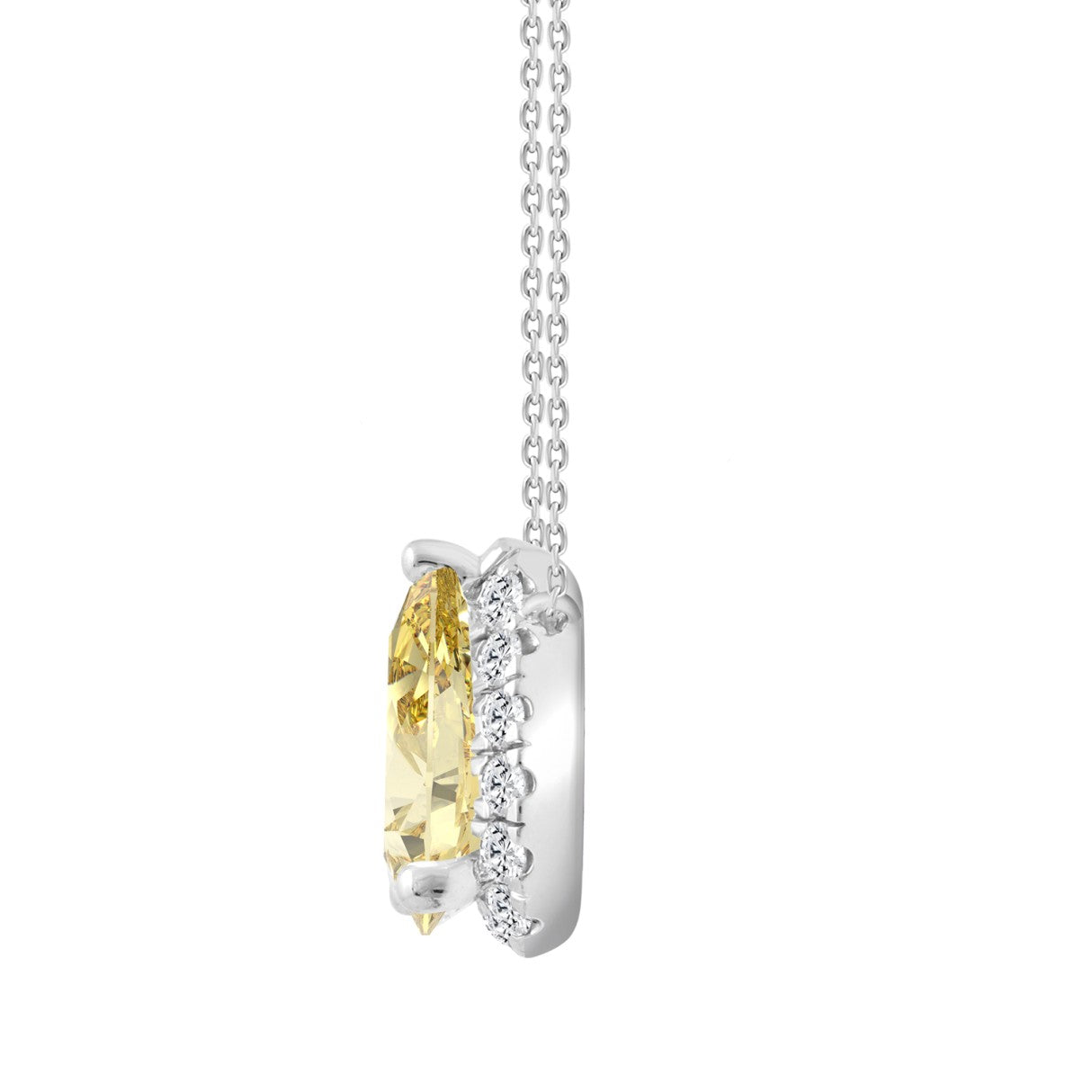 14K WHITE/YELLOW GOLD 1 3/4CT ROUND/YELLOW PEAR DIAMOND LADIES PENDANT WITH CHAIN (CENTER STONE PEAR DIAMOND 1 1/2CT)