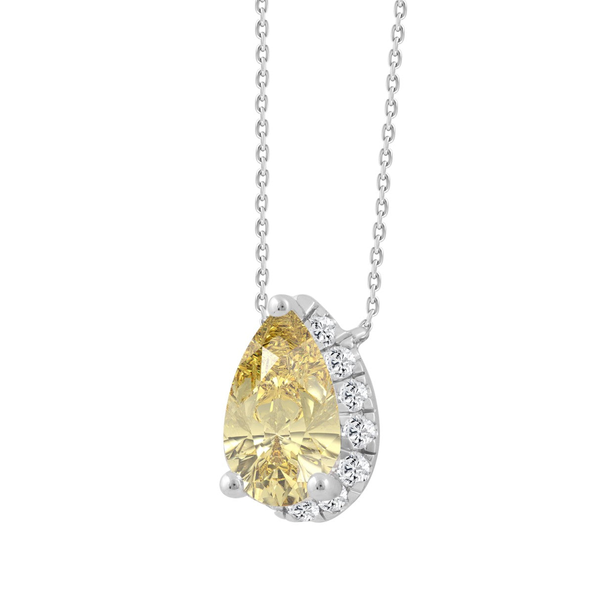 14K WHITE/YELLOW GOLD 1 3/4CT ROUND/YELLOW PEAR DIAMOND LADIES PENDANT WITH CHAIN (CENTER STONE PEAR DIAMOND 1 1/2CT)