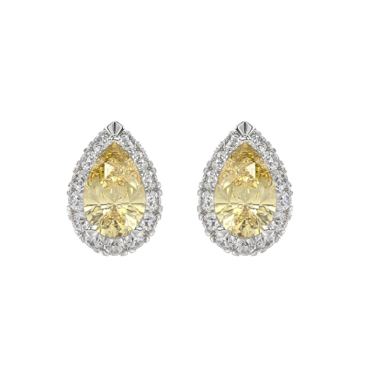 14K WHITE/YELLOW GOLD 2 1/2CT ROUND/YELLOW PEAR DIAMOND LADIES EARRING (CENTER STONE PEAR DIAMOND 1CT)