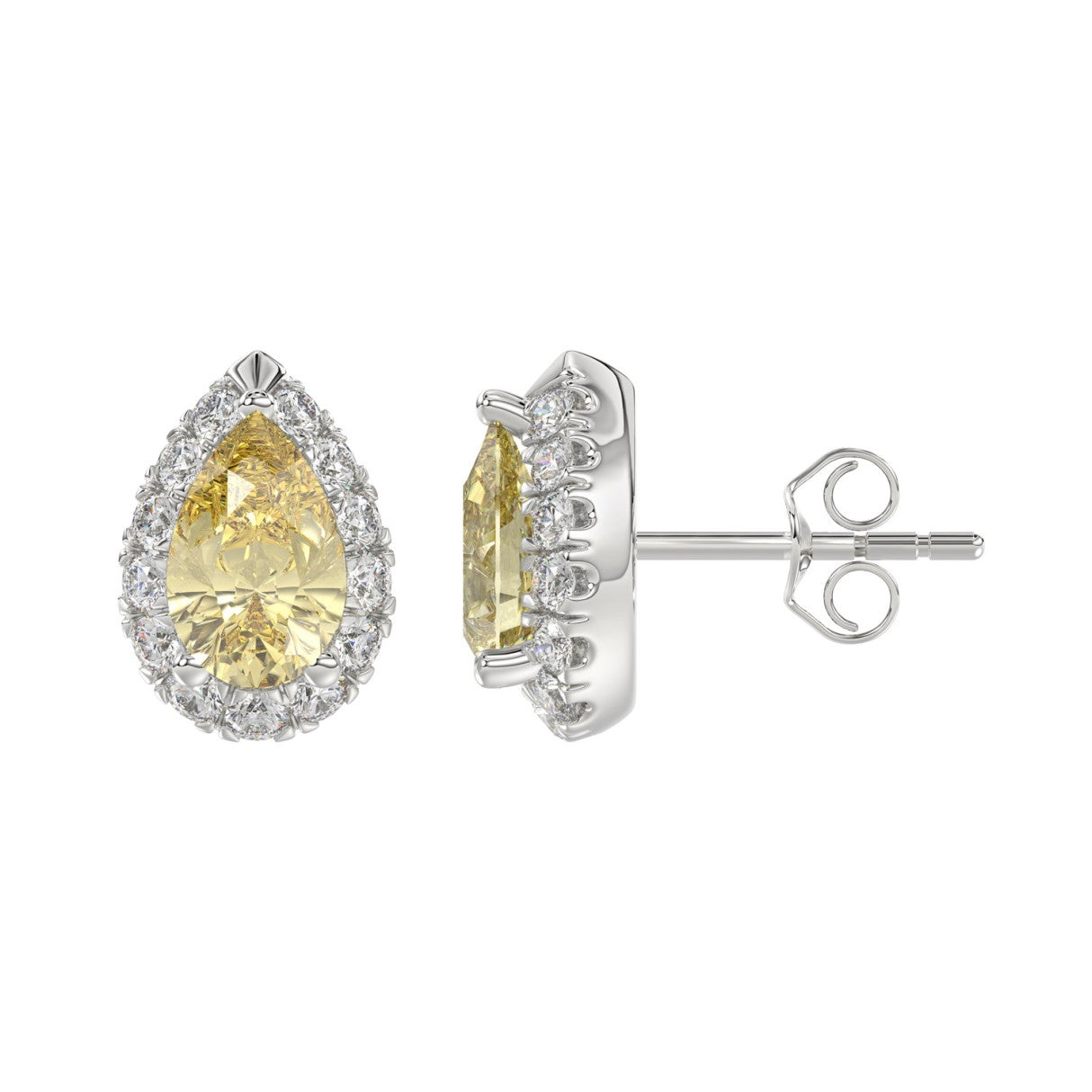 14K WHITE/YELLOW GOLD 2 1/2CT ROUND/YELLOW PEAR DIAMOND LADIES EARRING (CENTER STONE PEAR DIAMOND 1CT)